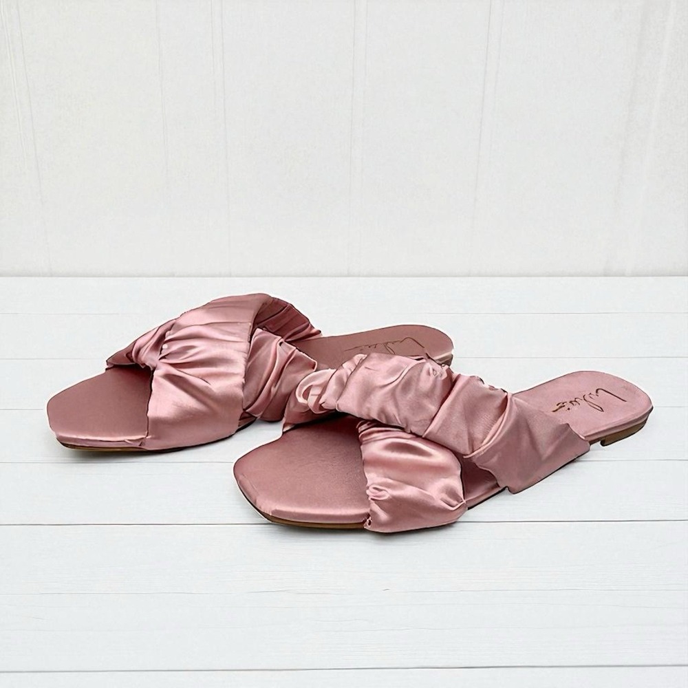 Lulus Pink Satin Flats Shoes Sandals Mules Women's‎ Size 8 Ruched Slippers